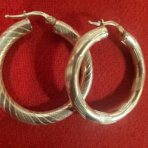 Sterling Silver Hoop Earrings 925 Italy 1.25" Vintage